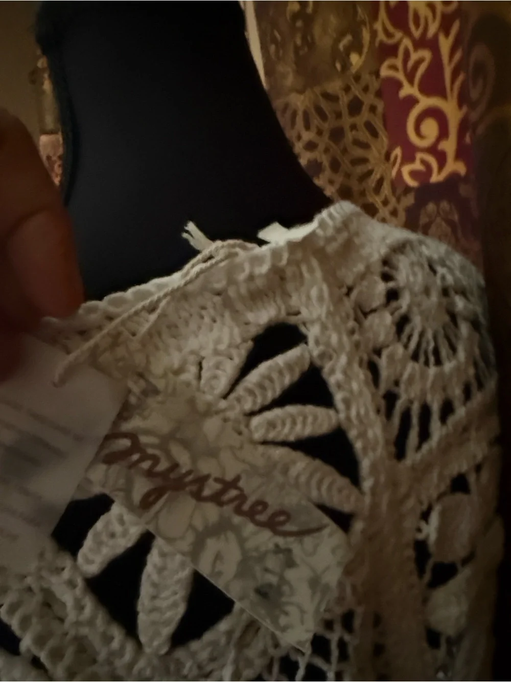 Mystree Cream Crochet Openwork V-Neck Cardigan